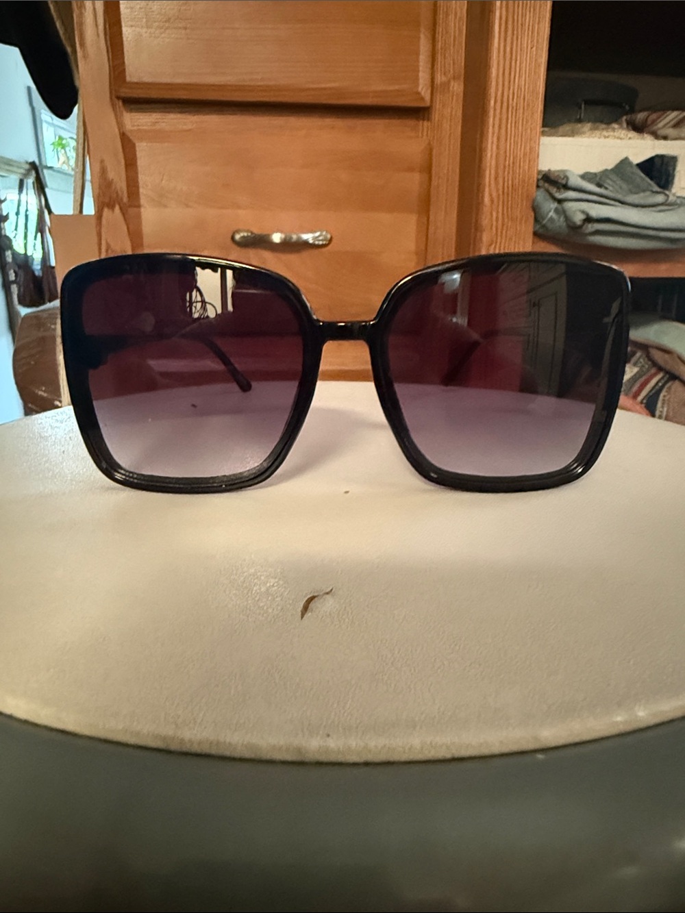 Oversized Gradient Lens Women's Sunglasses - Black Frame
